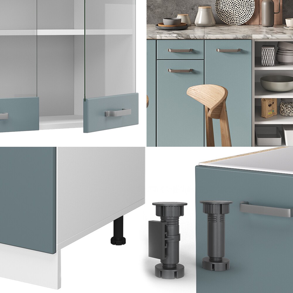 Vicco Küchenzeile R-Line Solid Weiß Blau Grau 240 cm Arbeitsplatte modern Küchenschränke Küchenmöbel