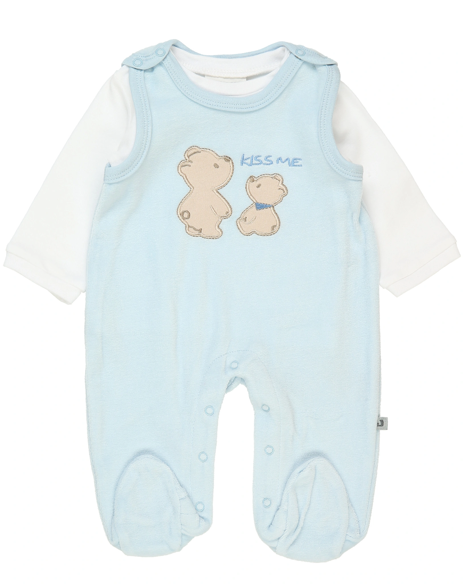 Nicki-Strampler BASIC LINE - LITTLE BEAR mit Langarmshirt in hellblau/weiß