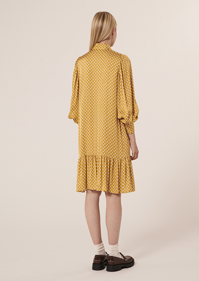 Robe Rosinejaune imprimée petites fleurs en satin
