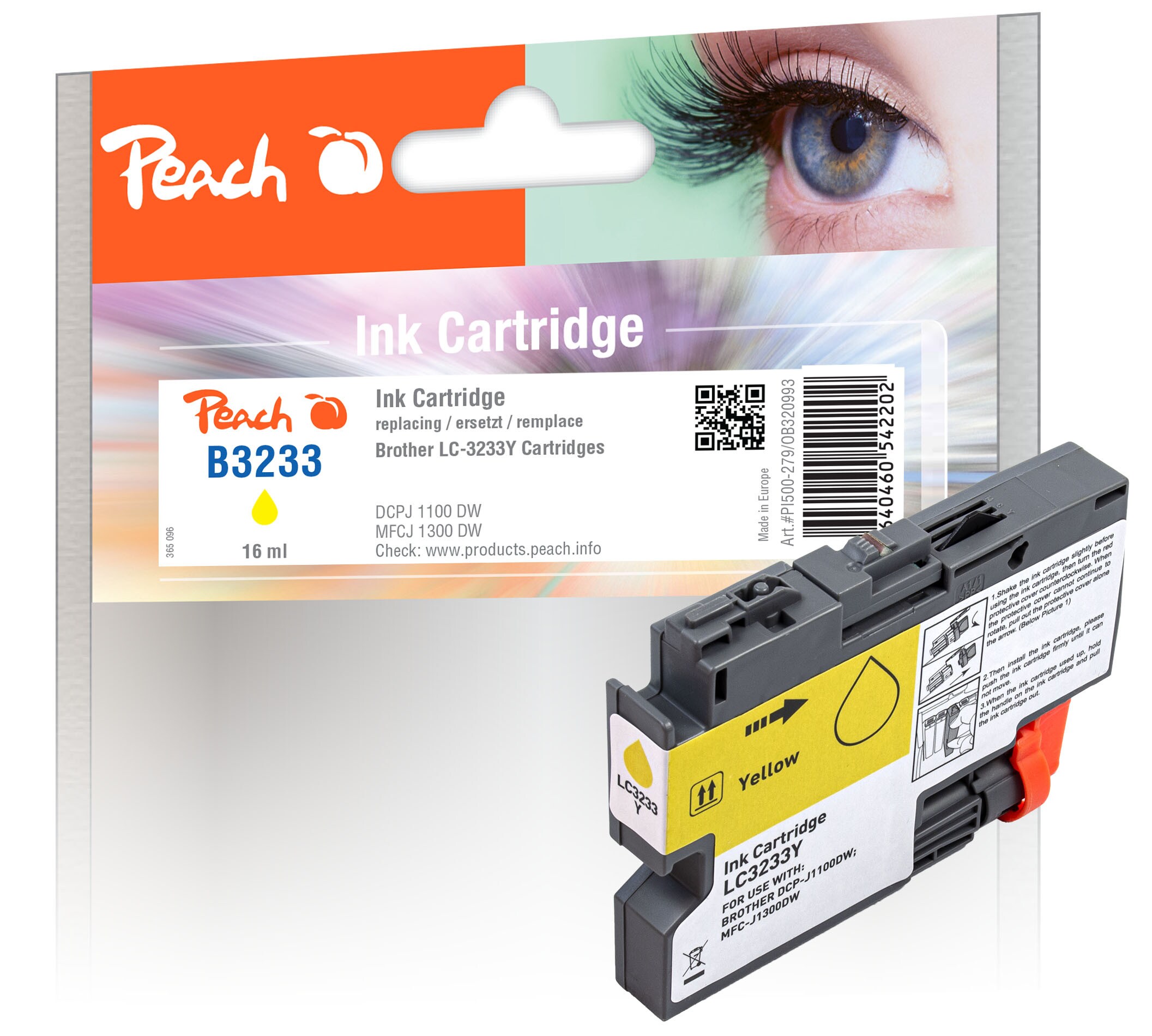 Peach B3233 Y Druckerpatrone ye ersetzt Brother LC-3233Y für z.B. Brother DCPJ 1100 DW, Brother MFCJ 1300 DW