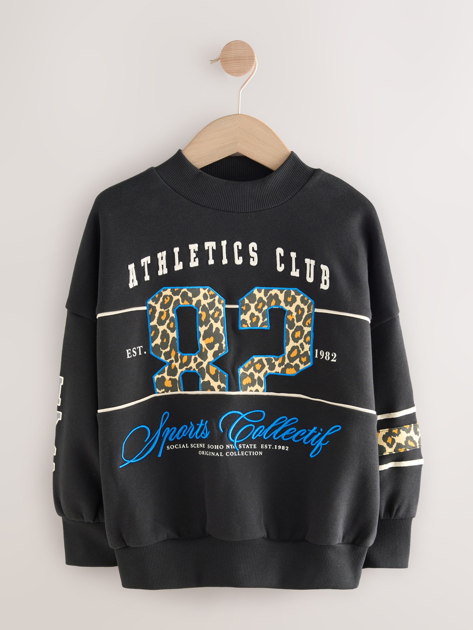 Zwart met dierenprint - Sweatshirt met slogan (3 - 16 jr)