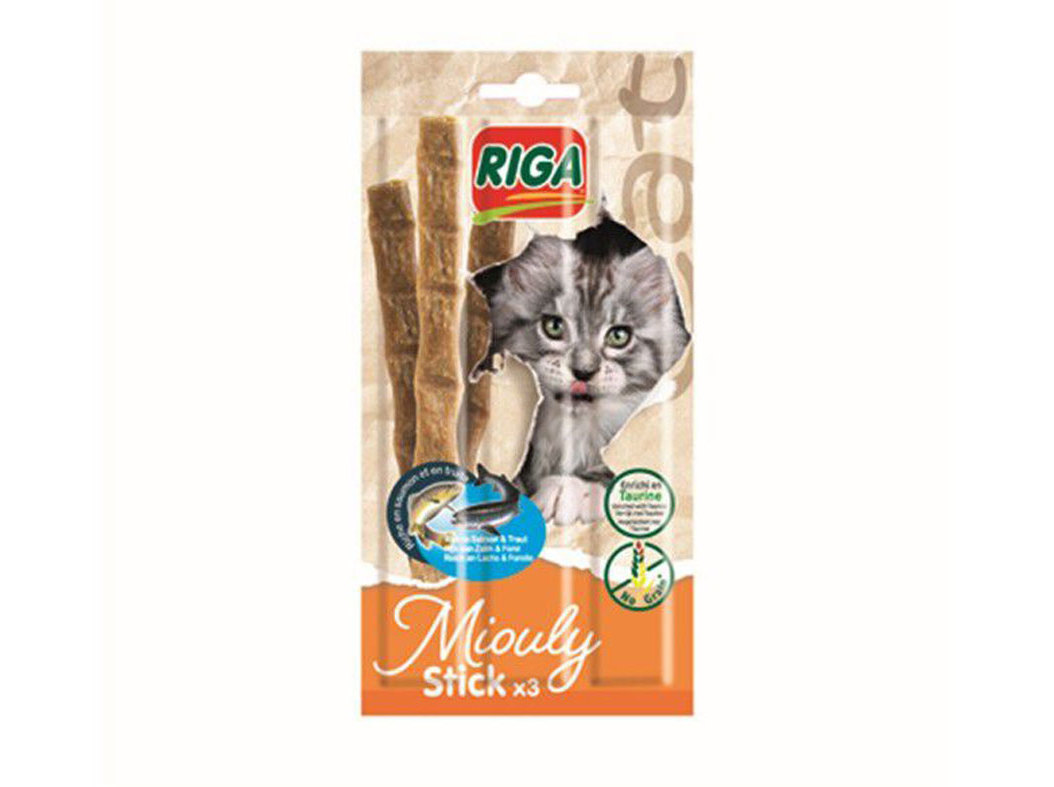 SNACKS PARA GATO RIGA MIOULY GRAIN FREE COM SALMÃO E TRUTA PACK 3UNIDADES