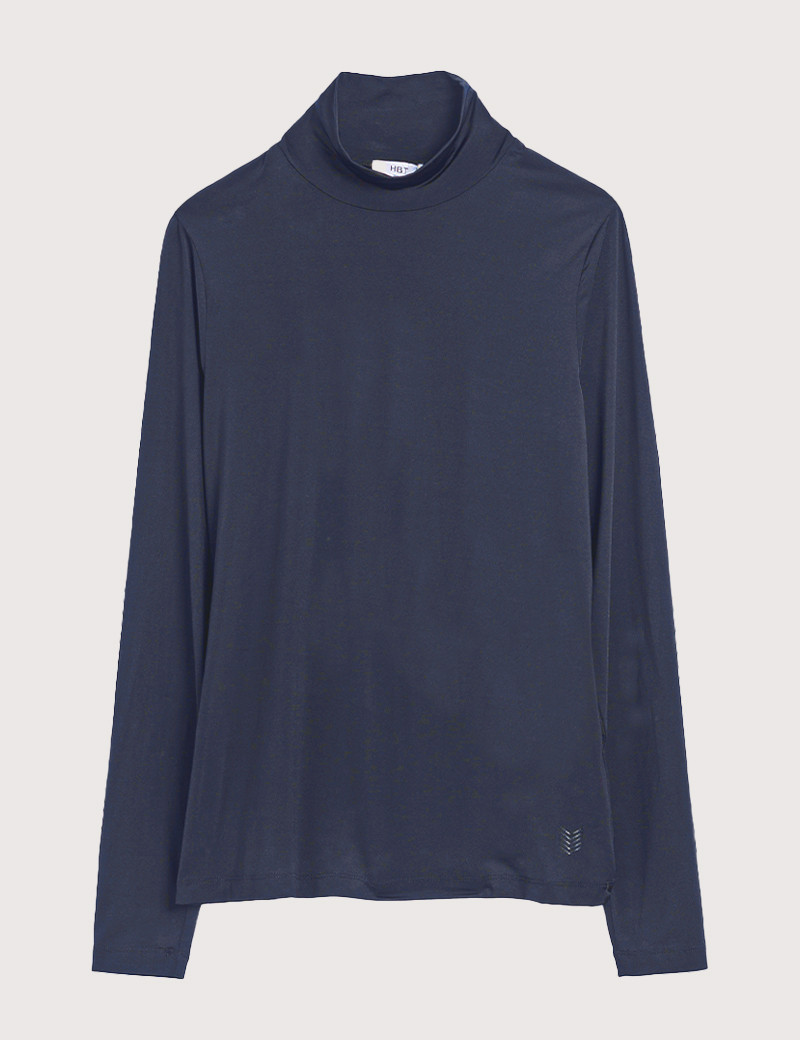HBT TRANSVERSAL | BELLA TOP SILKY COL CHEMINÉE MARINE