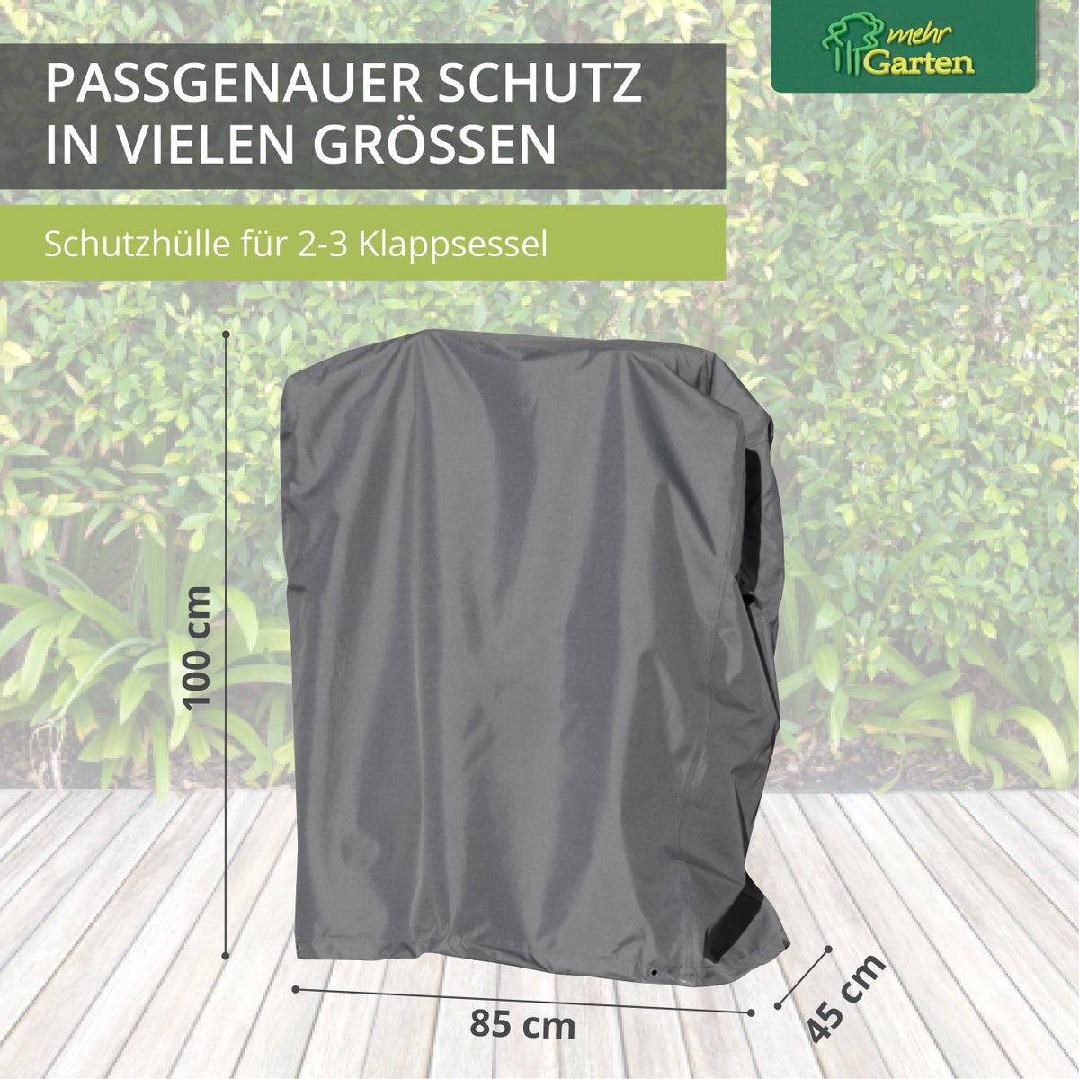 More Garden - Premium opvouwbare stoelhoes: 85(B) x 45(D) x 100(H) cm | 2-3 stoelen | Waterdichte en weerbestendige hoes voor tuinstoelen, ligstoelen en opvouwbare stoelen van Oxford 600D-stof | Lichtgrijs