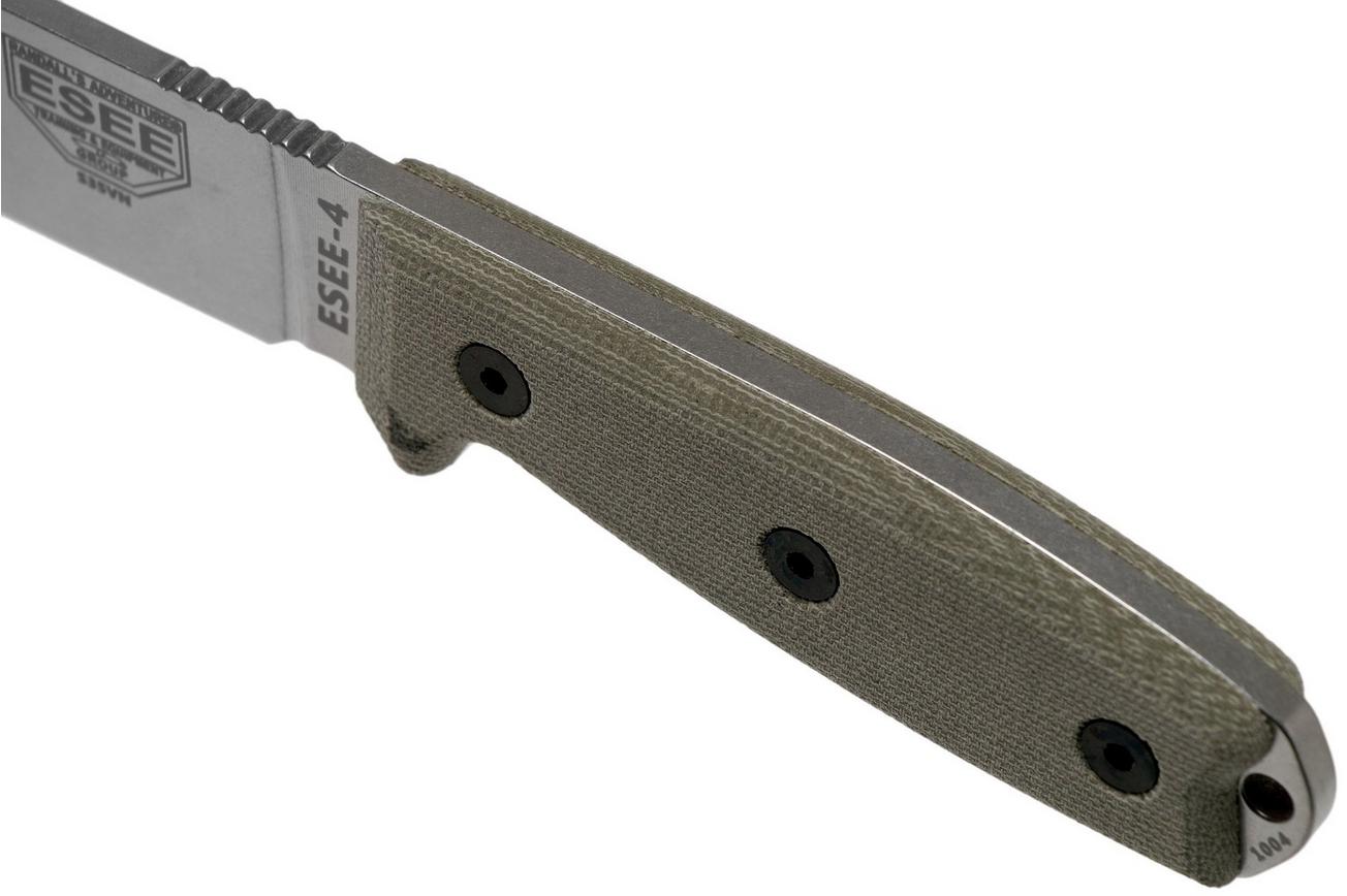 ESEE Model 4 Plain Edge S35VN, Canvas Micarta Handle 4P35V met schede   clip