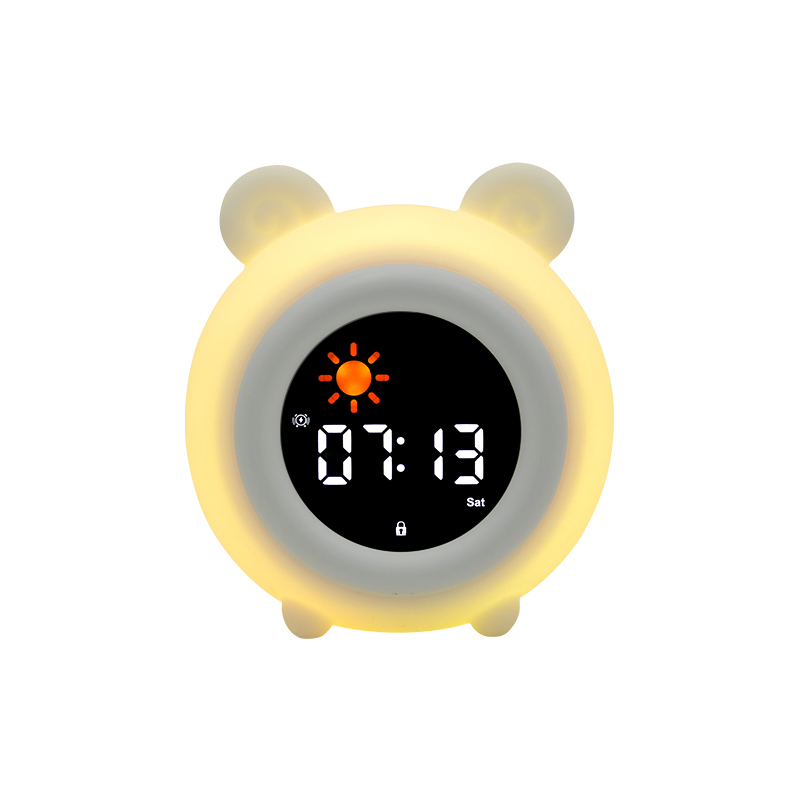 (12x11cm) 3in1 Silikon Wecker Kinder LED Nachtlicht mit Touch Funktion Schlaf Trainer Uhr mit Sonne / Mond - Maus