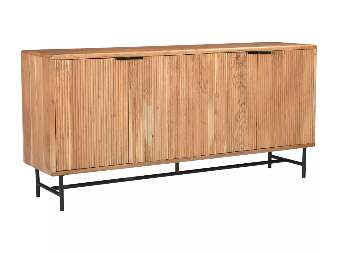 Buffet avec 4 portes en bois d'acacia et métal noir - Naturel clair - ALEVIA