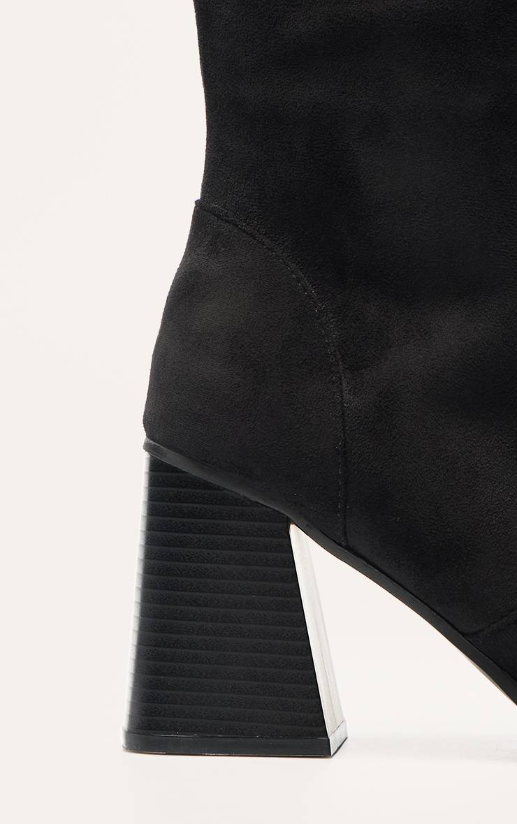 Noir Délavé Bottes Hautes Au Genou À Talon Bloc Évasé Et Bout Carré En Synthétiquecuir