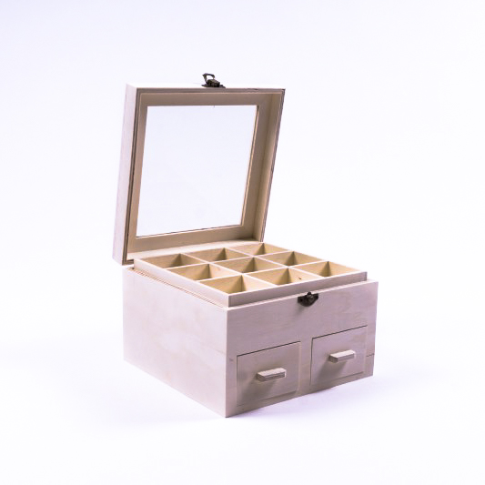 Sortierkasten 'Cajón' mit 2 Schubladen und 18 Fächern, natur, B 20 cm, L 20 cm, H 13 cm von fischer's lagerhaus