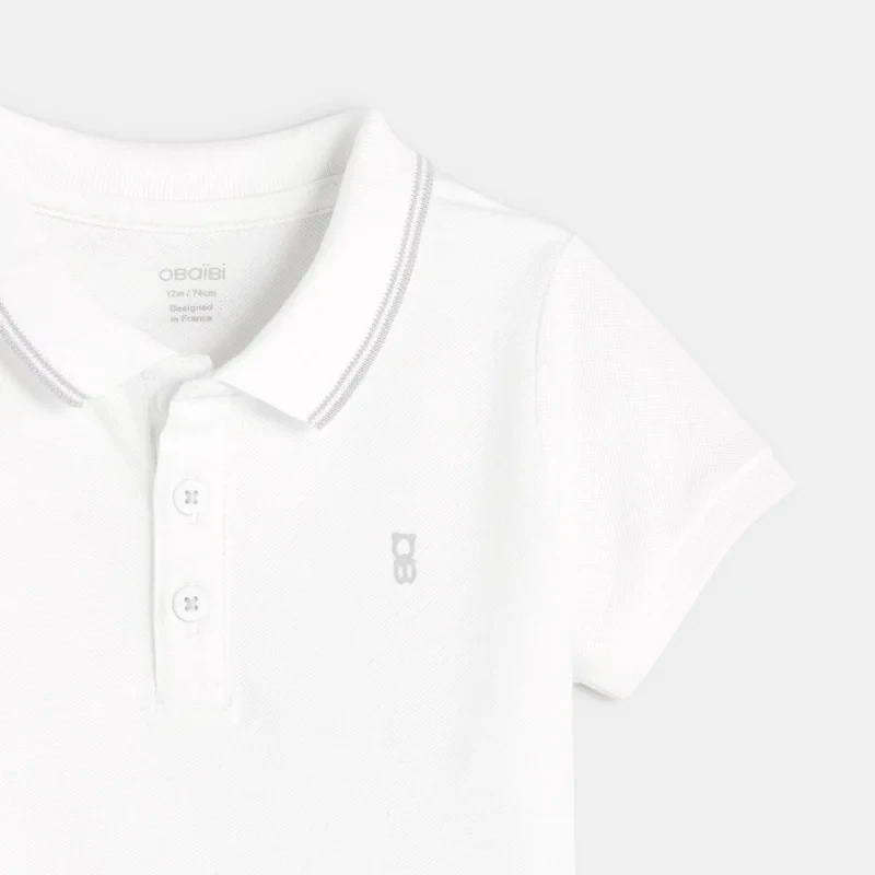 Polo maille piquée uni blanc bébé garçon Blanc
