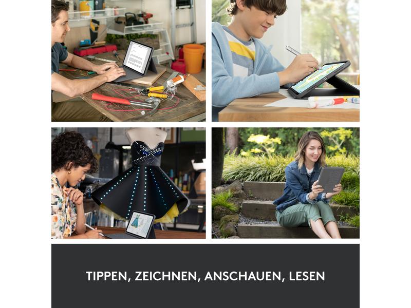 Logitech Tablet Tastatur Cover Rugged Folio iPad (10. Gen, Schutzhülle mit integrierter Tastatur für Apple iPad 10.9