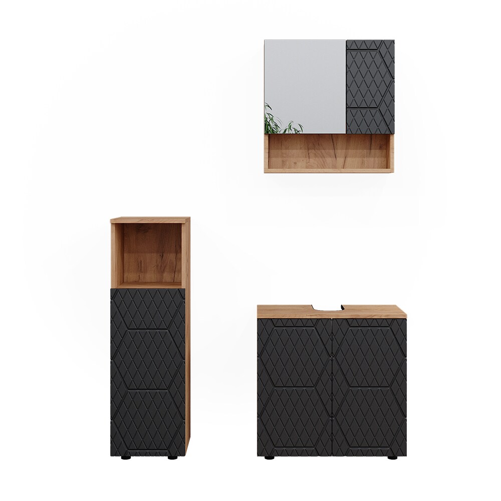 Vicco Badmöbel-Set Irma Eiche Anthrazit 4-teilig Midischrank 95 cm Waschbeckenschrank 60 cm