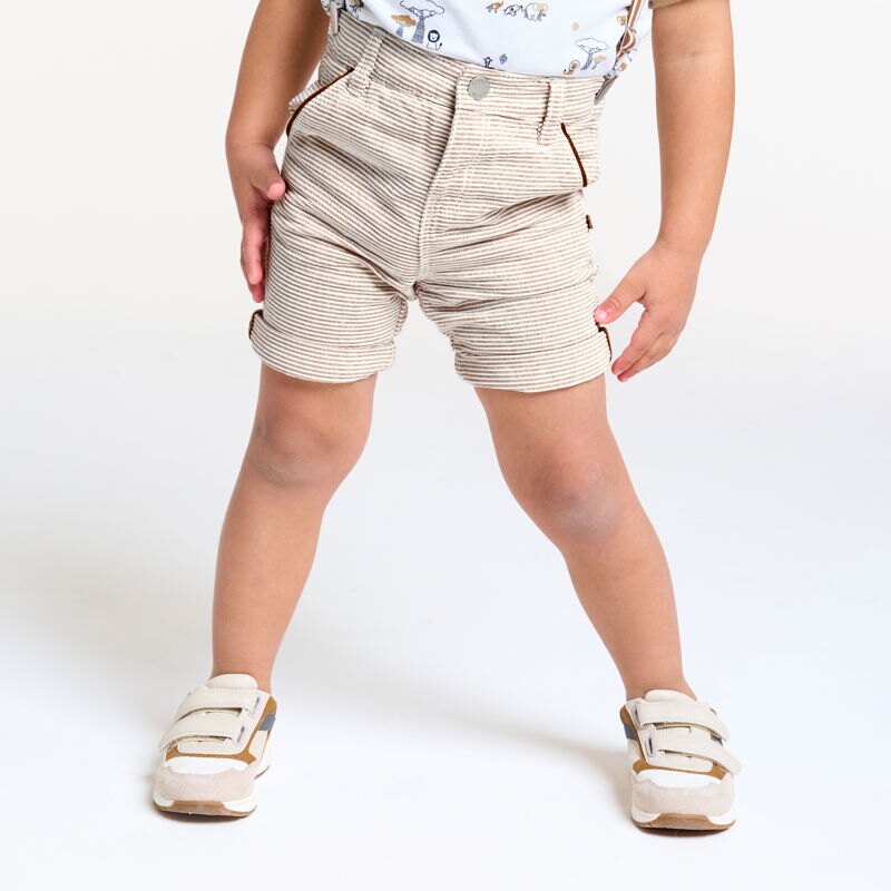 Short rayé à bretelles marron bébé garçon Blanc