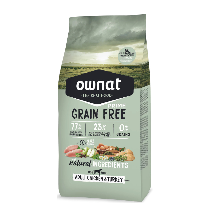 Ração Ownat Adult Prime Grain Free com Frango e Peru para Cães