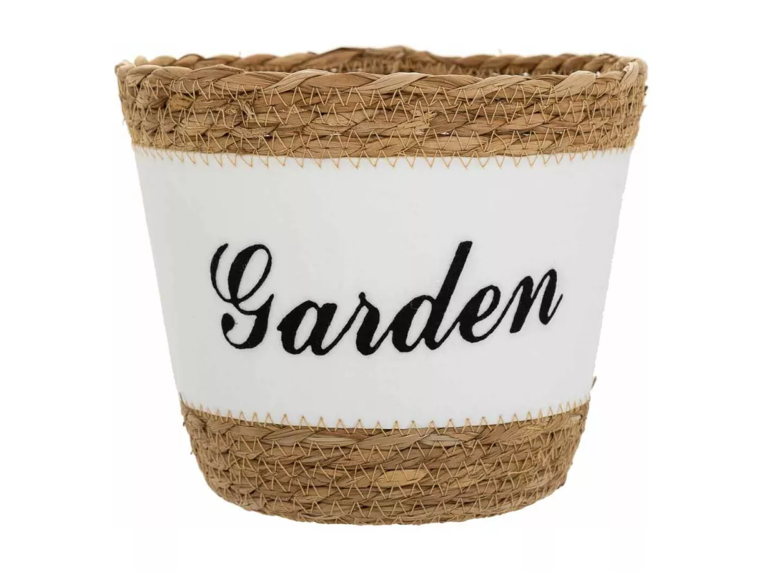 Panier en fibre naturelle et coton en blanc D20x17