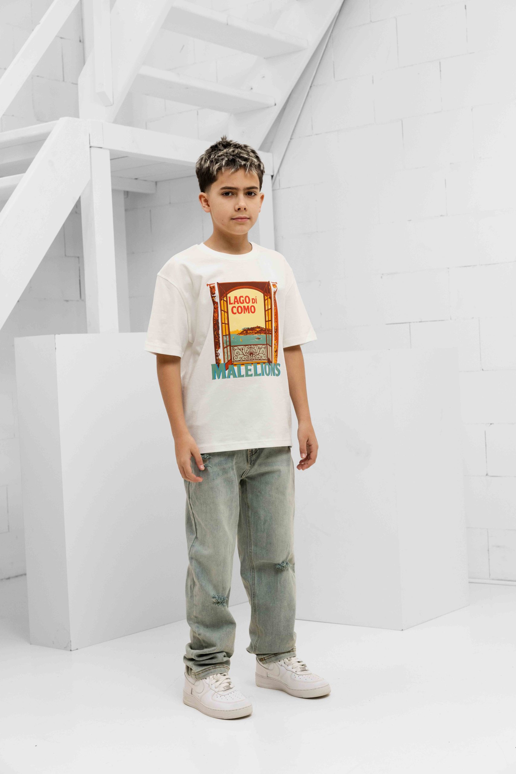 Malelions Lago Di Como T-Shirt Kids Gebroken Wit