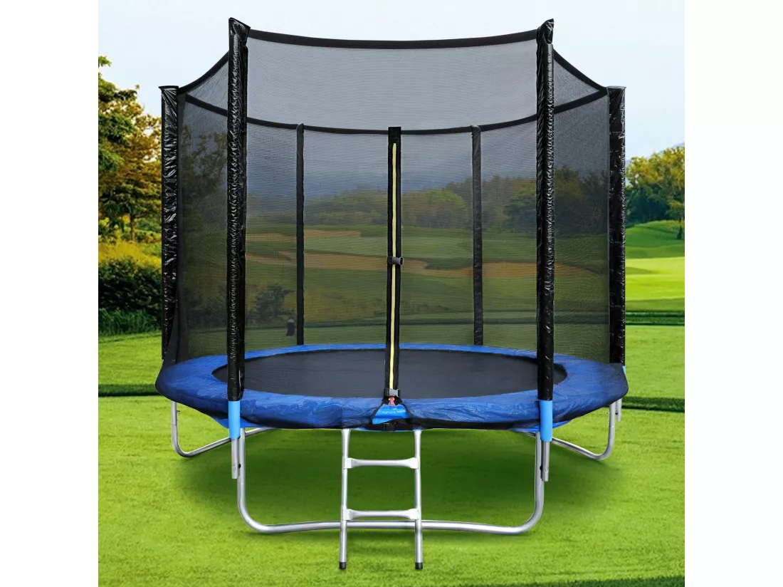 Trampoline de Jardin Enfants et Adultes Jeux d'Extérieur 183 cm Noir et Bleu Avec Filet de sécurité Couverture de protection
