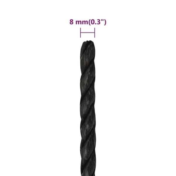 vidaXL Arbeidstau svart 8 mm 50 m polypropylen