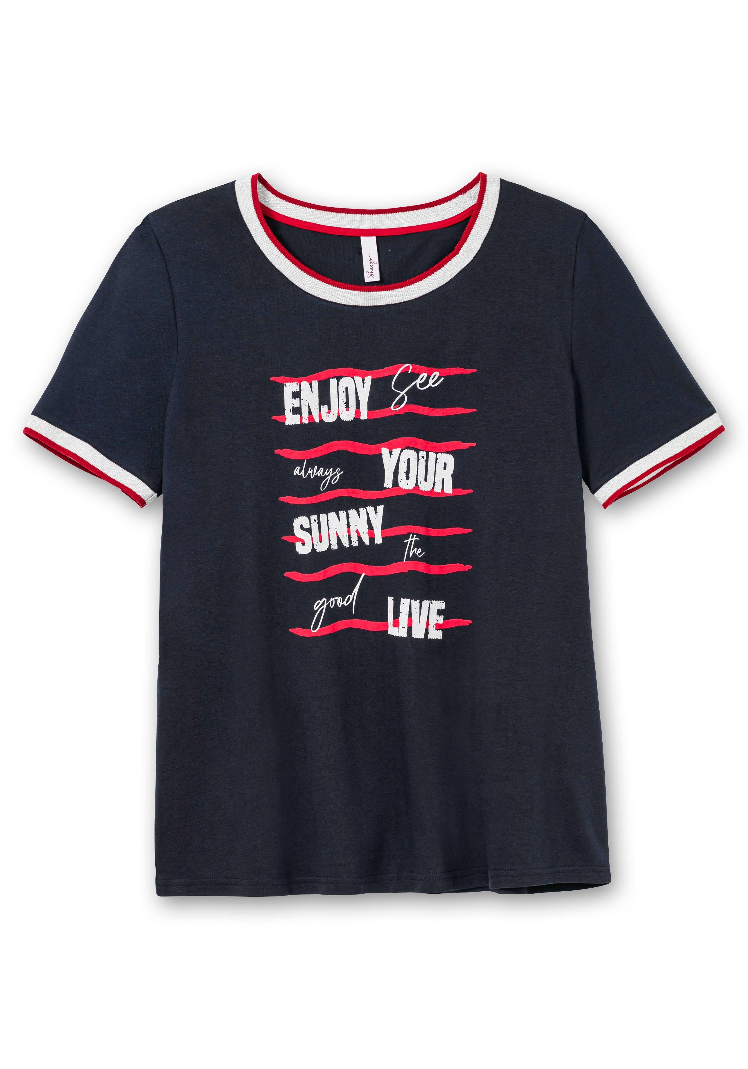 Shirt mit Wordingprint und Kontrastbündchen