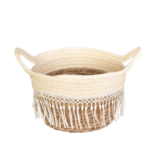 Korb weiß/braun - Größe M - aus Naturfaser - ca. 20 x 15 x 13/17 cm