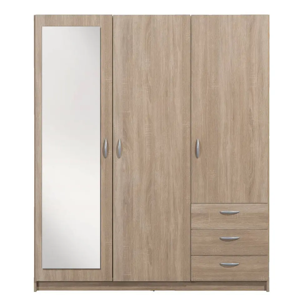 Kledingkast Varia 3-deurs inclusief spiegel - licht eiken - 175x146x50 cm