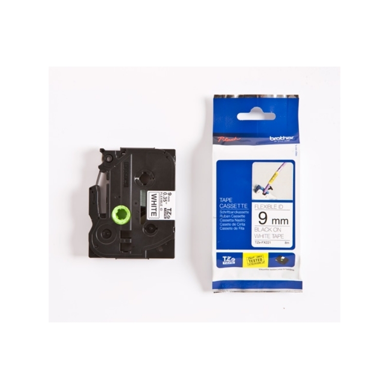 Brother P-Touch Band TZe-FX221, flexibel, 9 mm, schwarz auf weiss