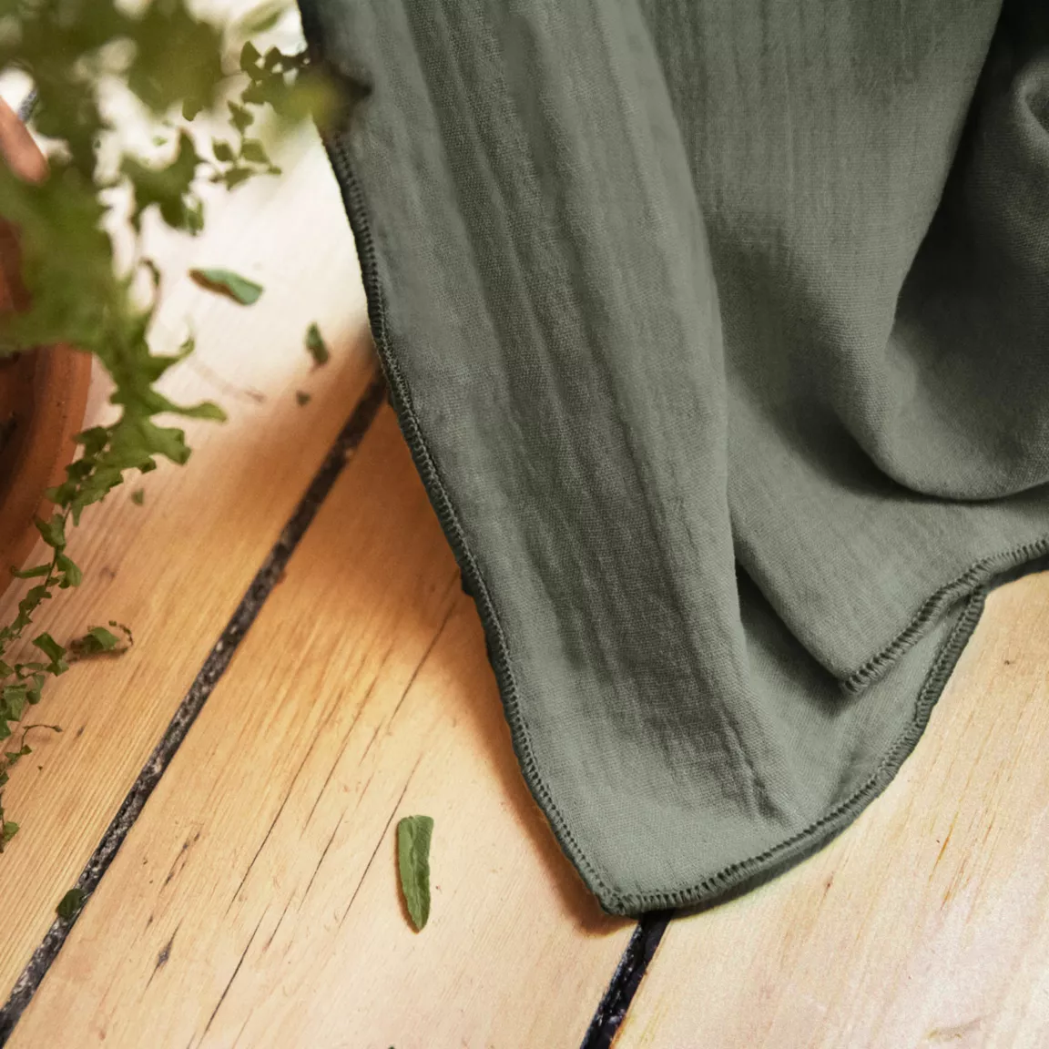 Rideau gaze de coton galon fronceur (140 x 240 cm) Gaïa Vert romarin