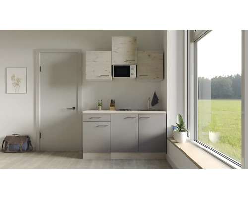 Flex Well enkele keuken met apparatuur Riva 150,5 cm kwartsiet cubanit san remo licht mat eiken gedemonteerd omkeerbaar versie 00010767