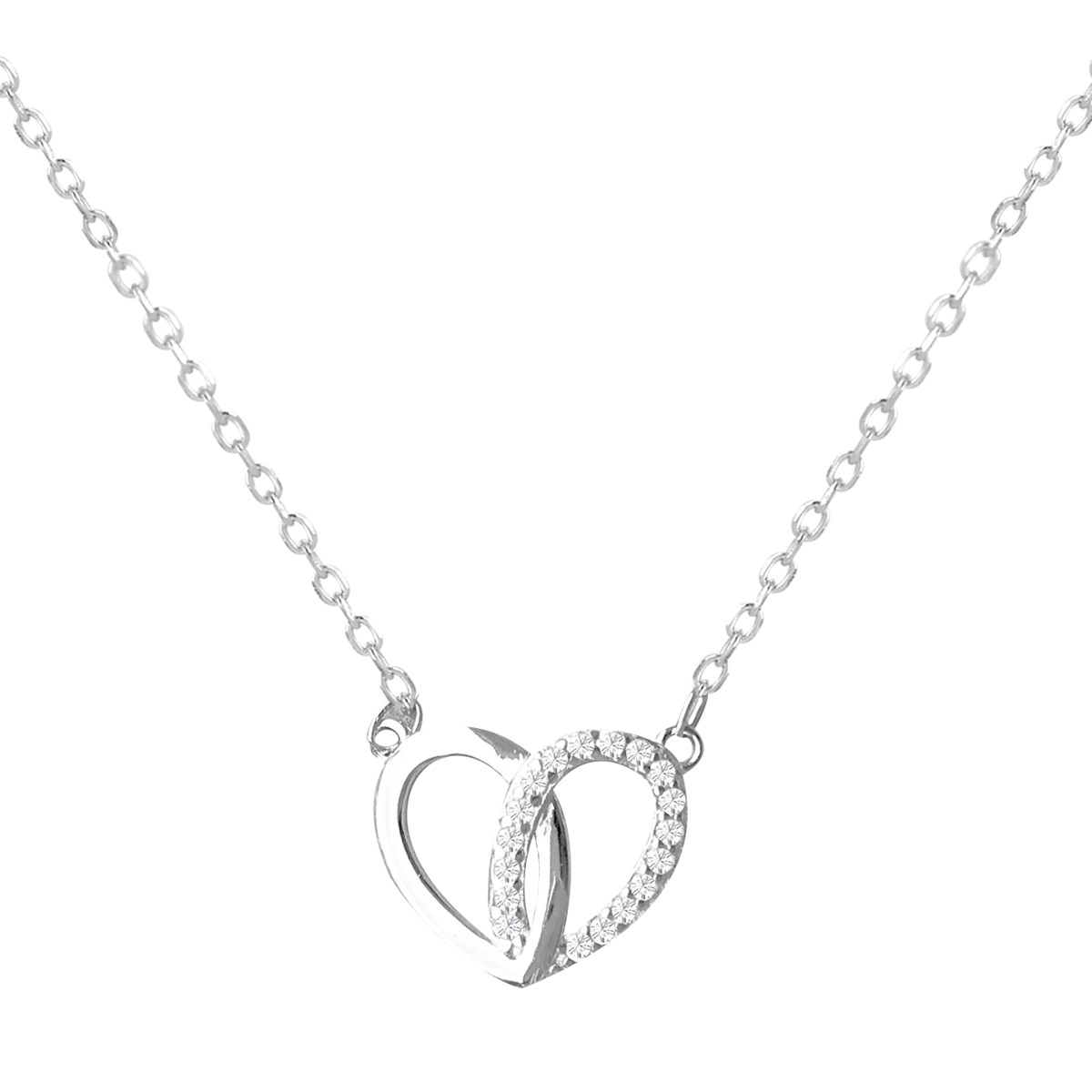 Collier coeur en argent 925 rhodié et oxydes de zirconium