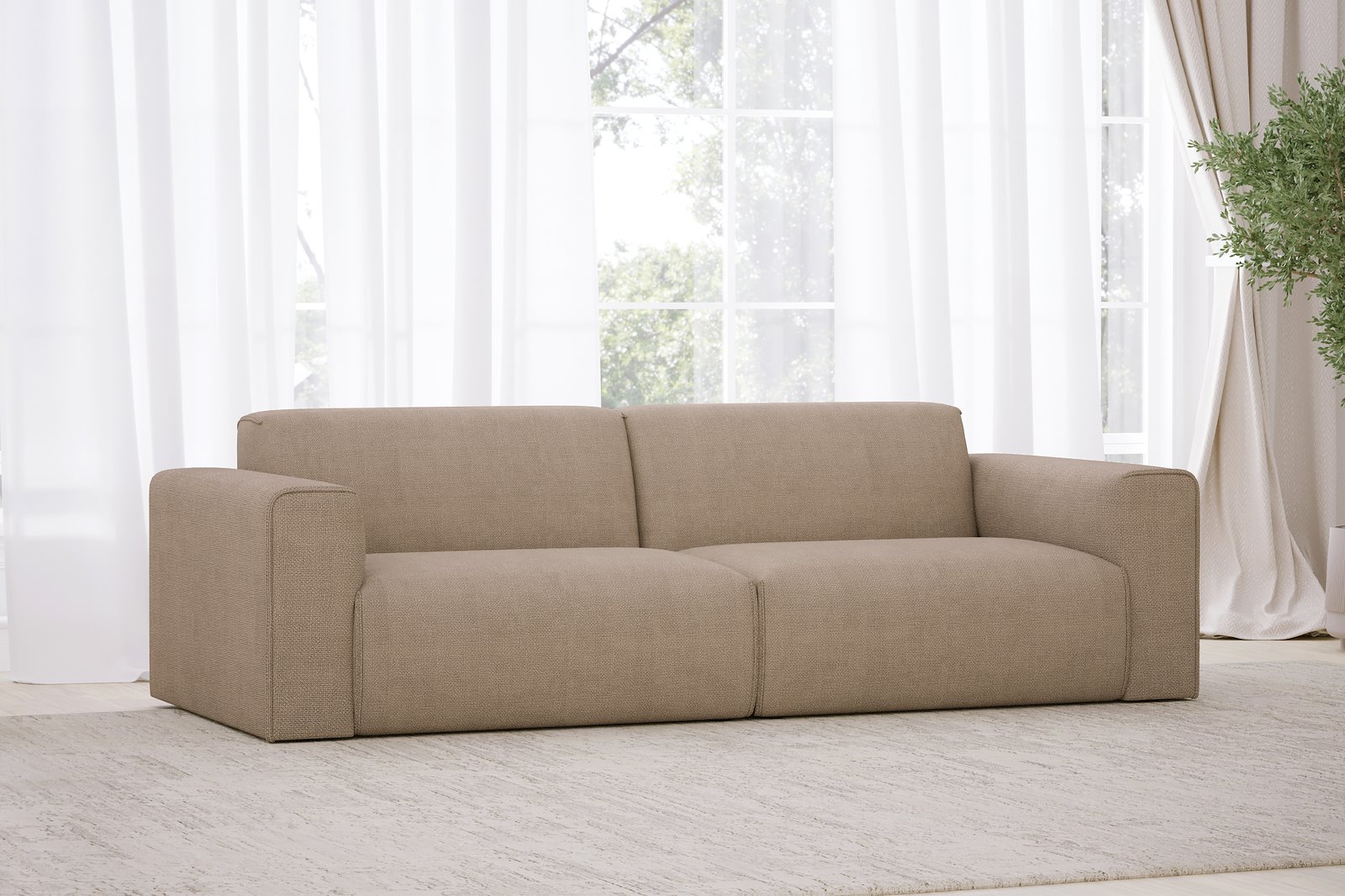 Monaco Lux 3-seter sofa Tekstil Fjord 4 Antilope med sorte ben. Lux komfort.