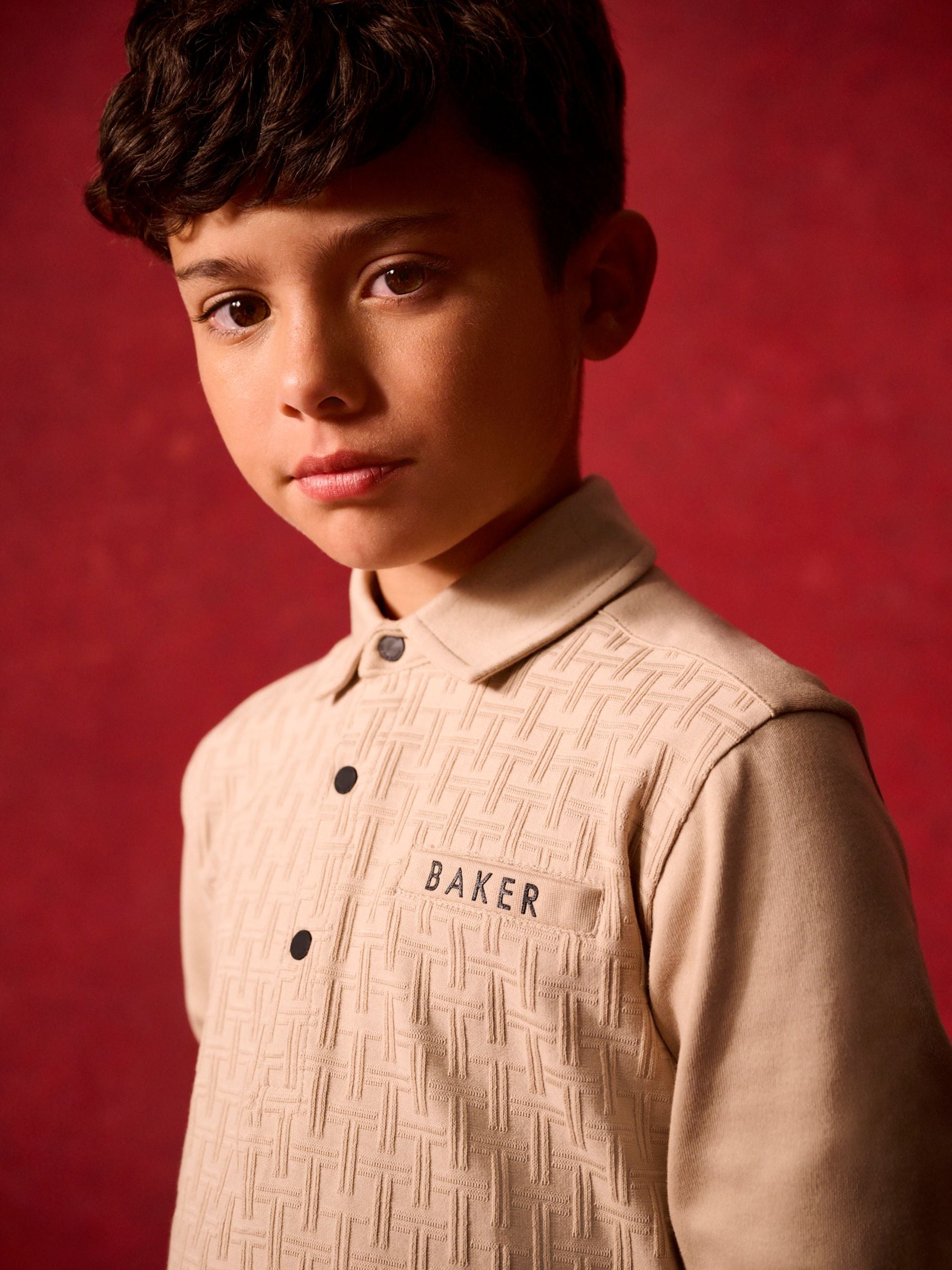 Pastelgeel - Baker by Ted Baker set van 100% katoenen poloshirt en broek met textuur