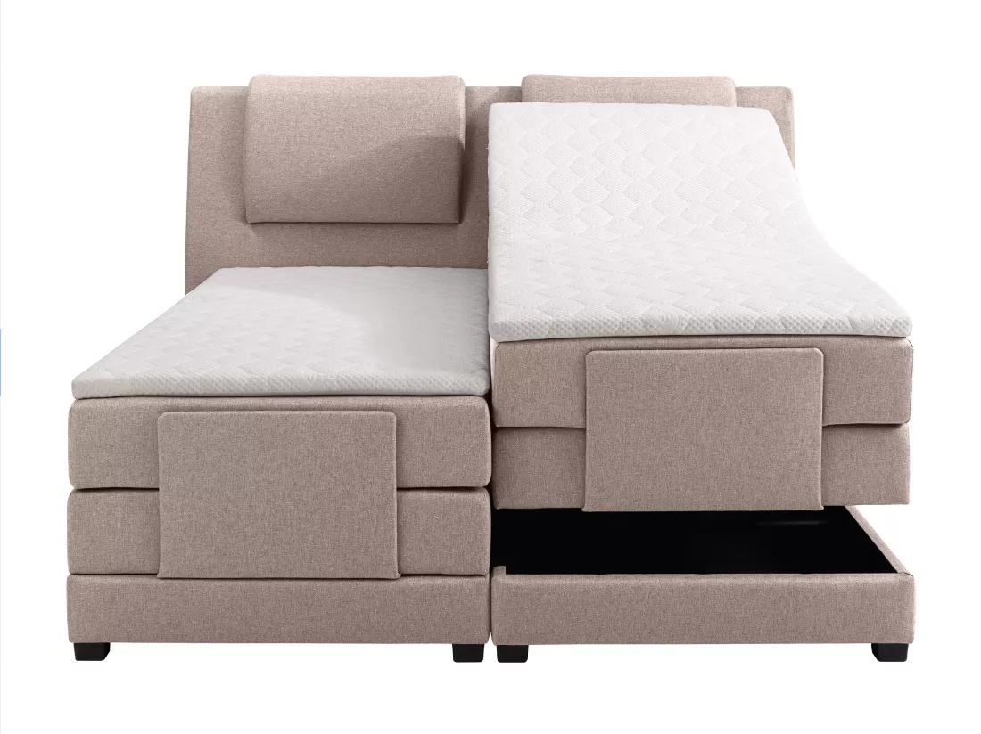 Ensemble complet boxspring tête de lit + sommiers relaxation électrique + matelas + surmatelas - 2 x 80 x 200 cm - Tissu - Beige - CASTEL II de PALACIO