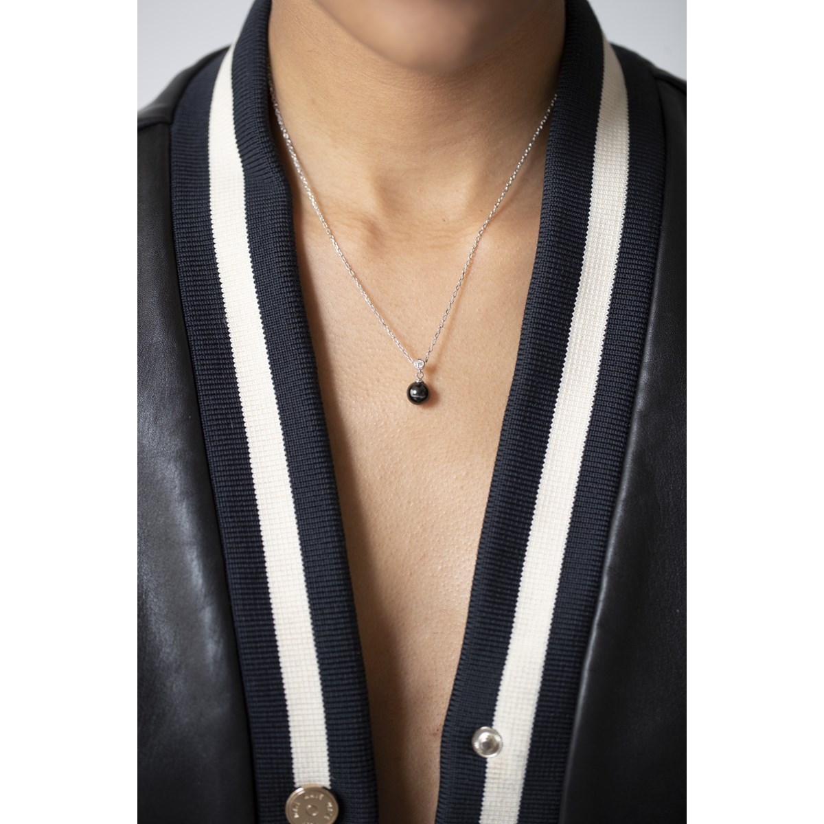 Collier mono-motif en Argent 925 millièmes et céramique - blanc brillant