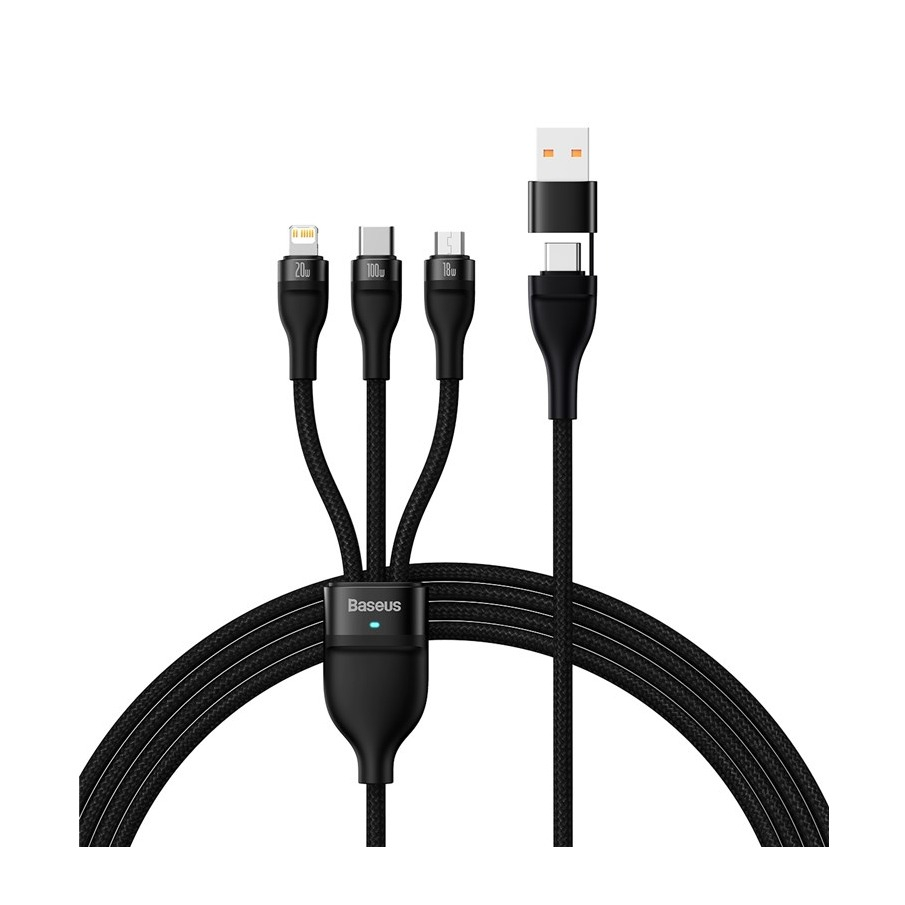 (1.2m) 100W 6in1 Flash USB C   USB A Nylon Ladekabel Micro USB / Lightning / USB C Fast Charging Kabel - Schwarz