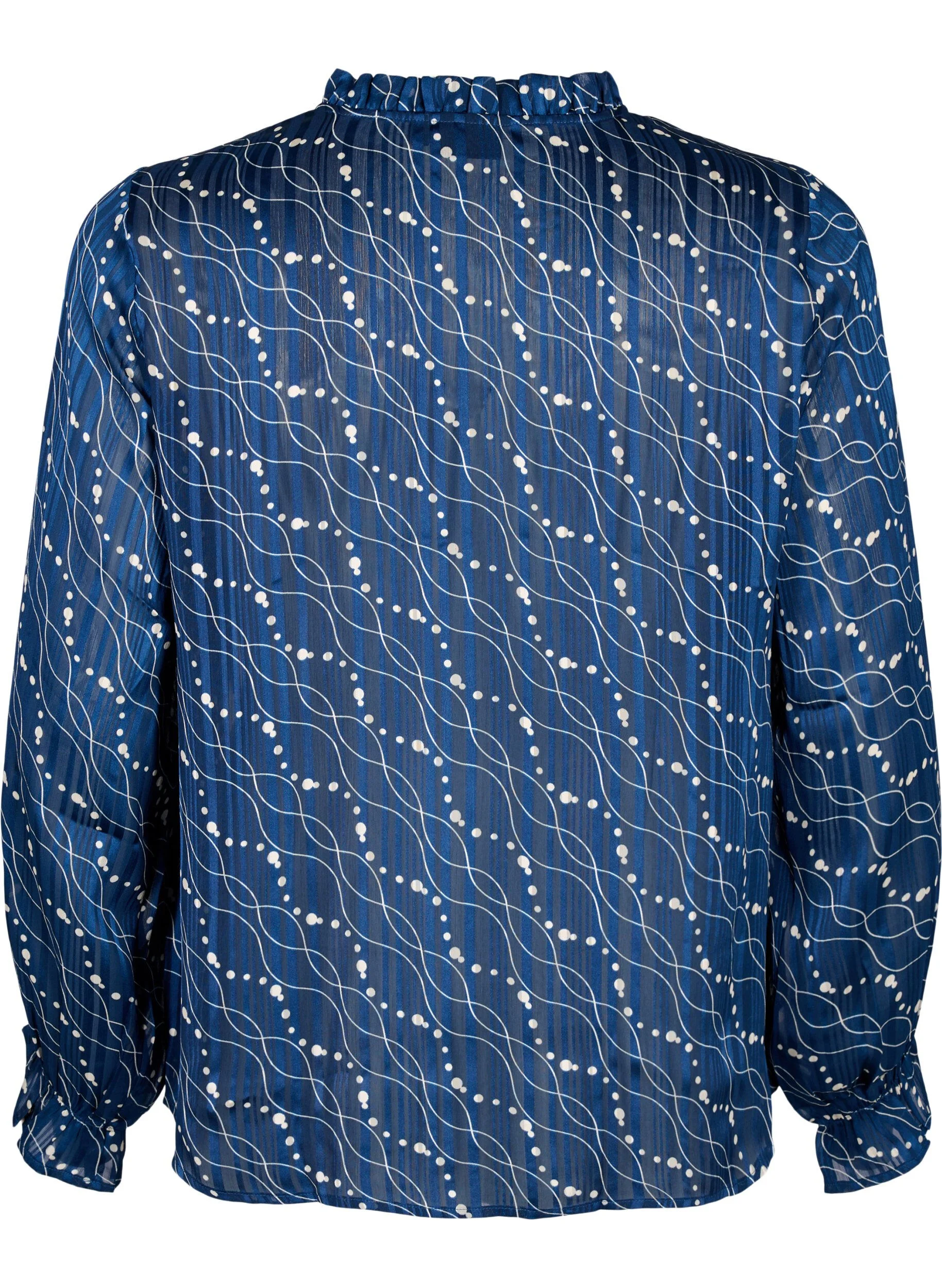 Langærmet bluse med flæser og print