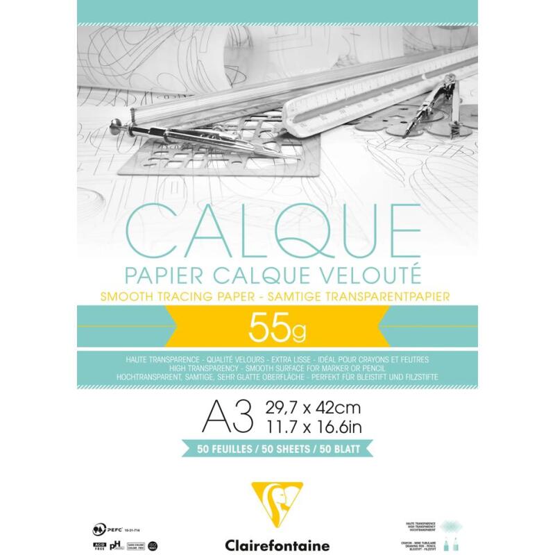 Papier Calque bloc collé 50F A3 55g
