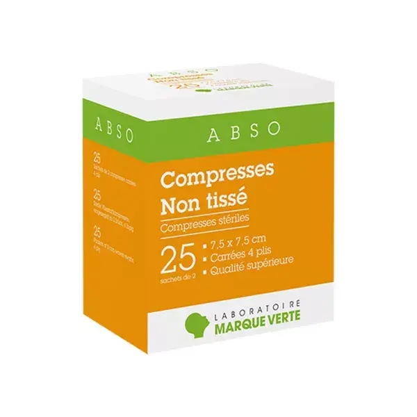 Compressas estéreis de tecido não tecido da marca Green, 7,5 cm x 7,5 cm, 25 unidades (2 compressas cada)