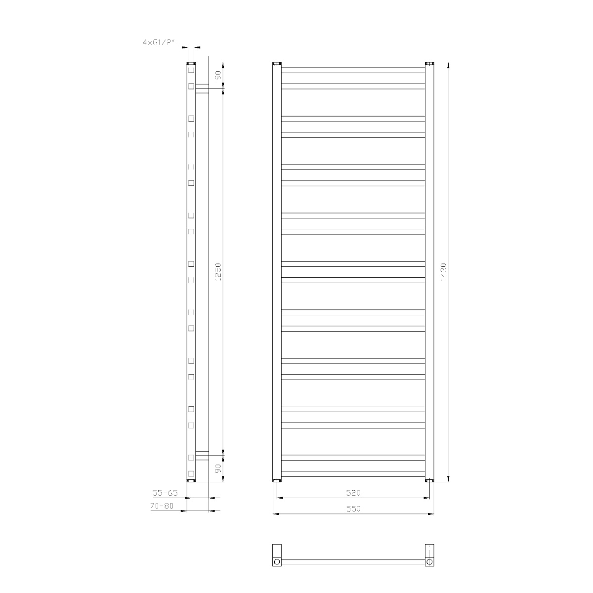 Sapho Metro Dos handdoekradiator 55x143cm wit