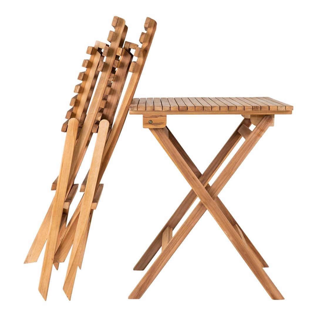 Cuenca Café Set met tafel en 2 stoelen, teakhouten tuinmeubilair. 50 x 46 x 89 cm