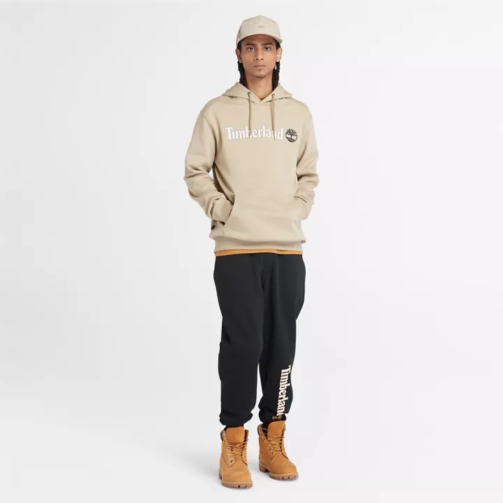Sweat à capuche et logo linéaire pour homme en beige