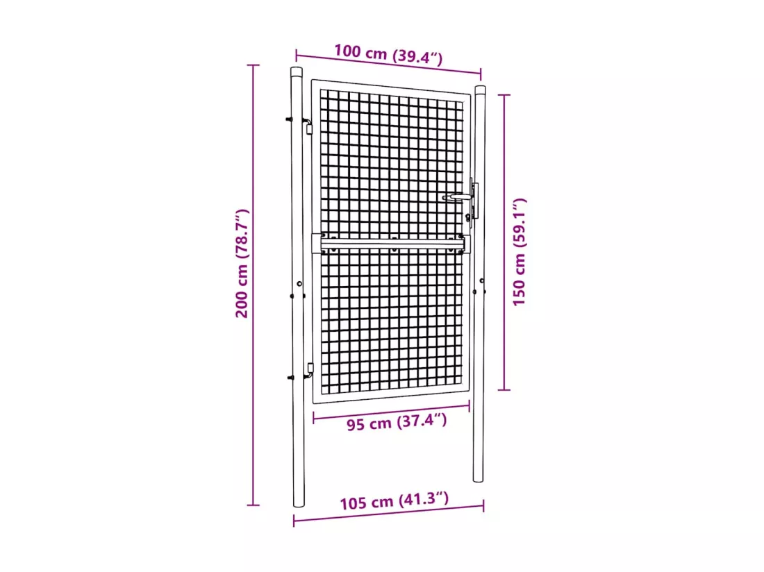 Portail en maille de jardin Acier galvanisé 100 x 200 cm Gris