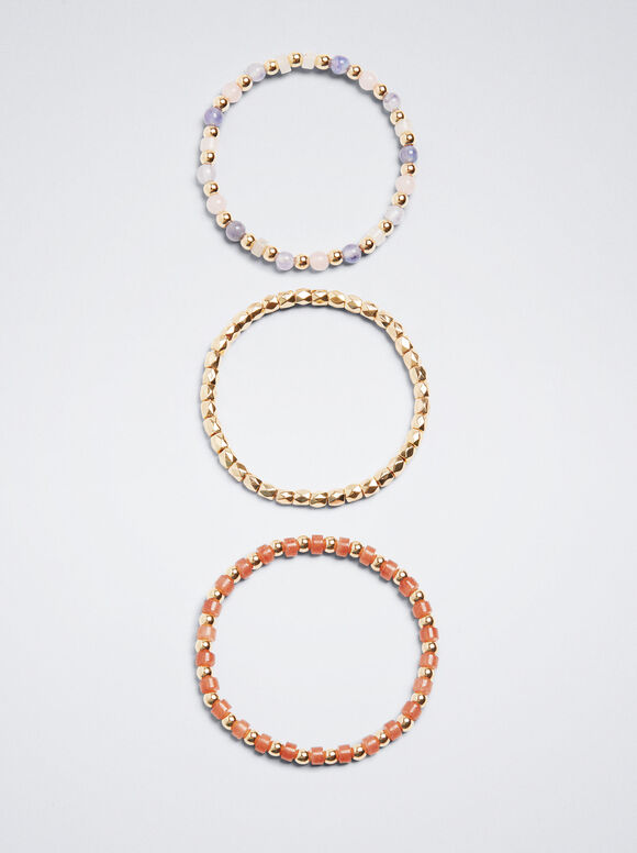Conjunto de pulseiras elásticas com pedra - Multicolorido