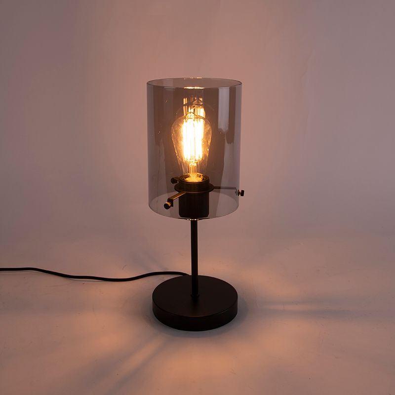 Design tafellamp zwart met smoke glas op standaard - Dome