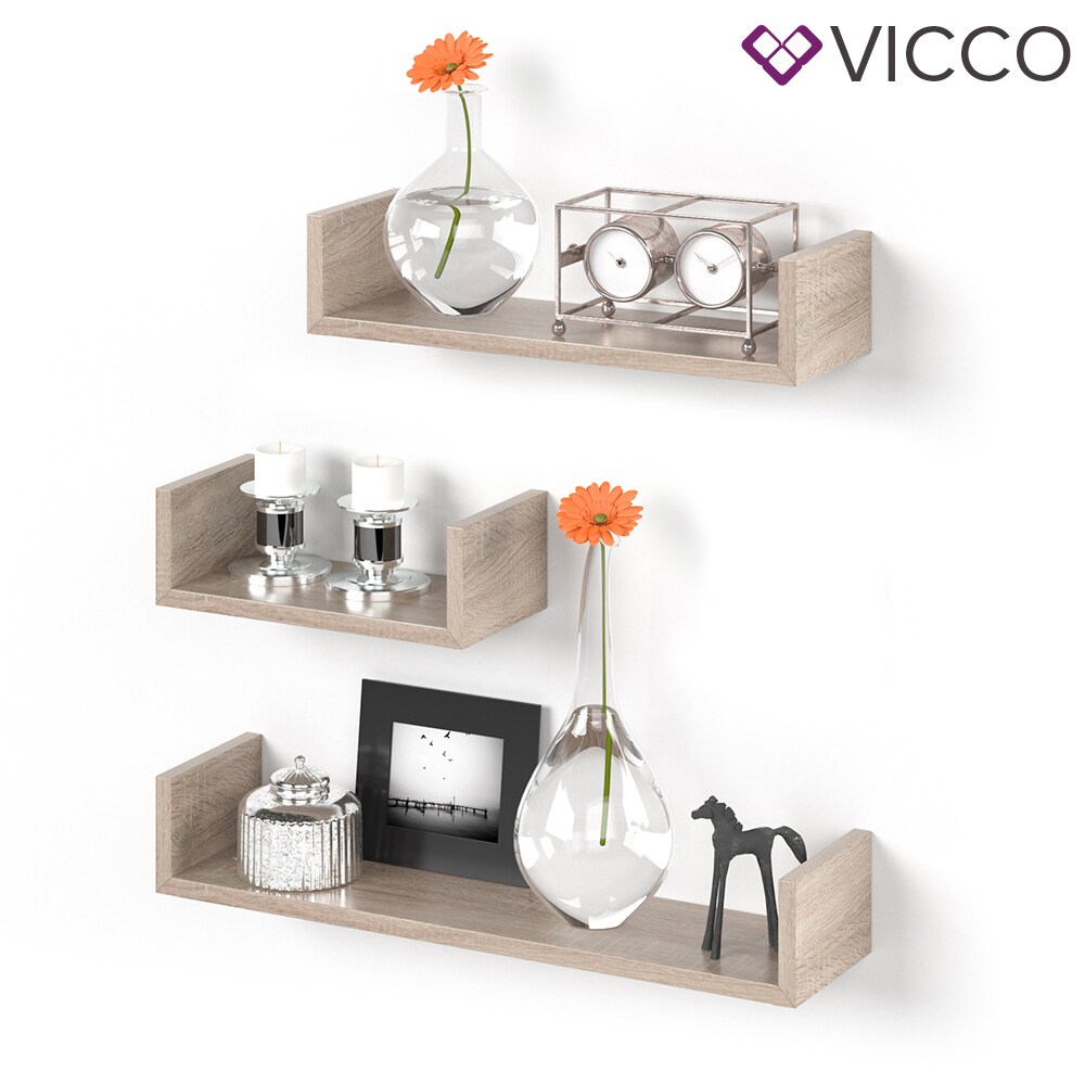 VICCO 3er Set Wandregal Hängeregal Bücherregal Wandboard Trend Regal Eiche