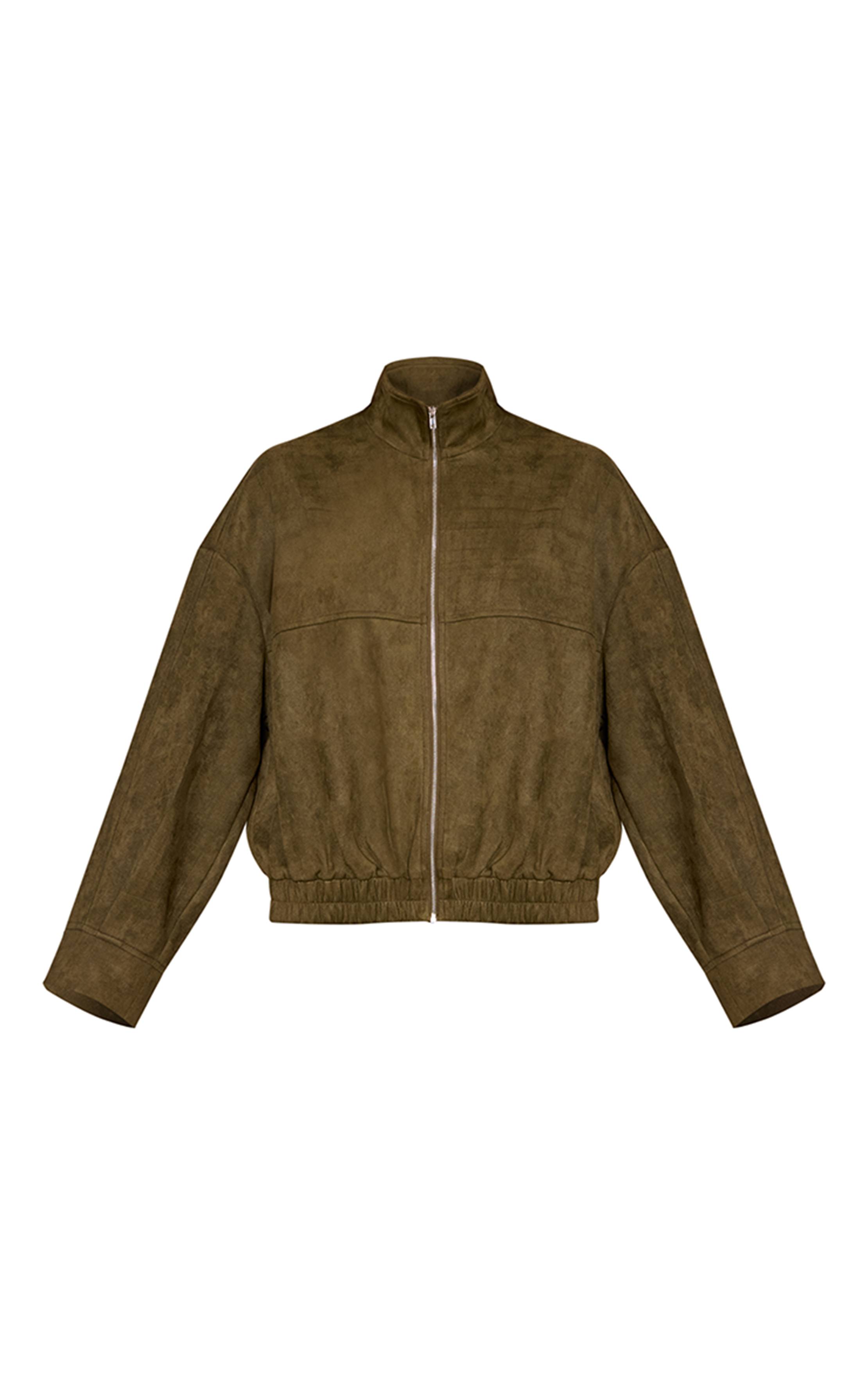Kaki Veste Zippée À Col Montant En Synthétique