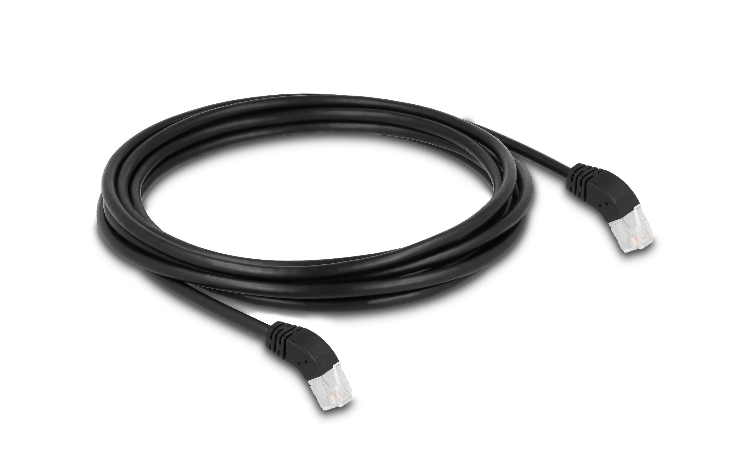 Patchkabel 45° oben gewinkelt Cat 6A, S/FTP, 3 m, SchwarzDelock RJ45 Netzwerkkabel Cat.6A S/FTP 45° nach oben gewinkelt 3 m schwarz