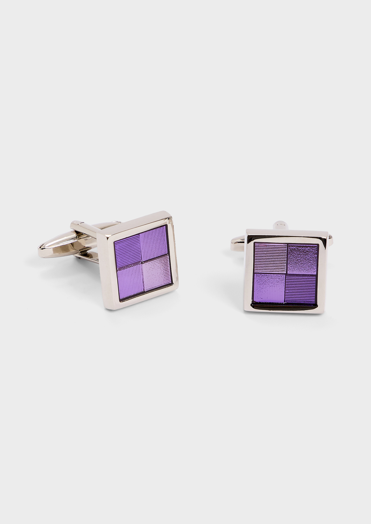 Boutons de manchettes carrés argent avec inserts violets