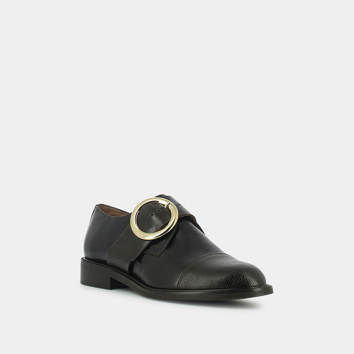 Derbies à boucle  en cuir et lézard marron