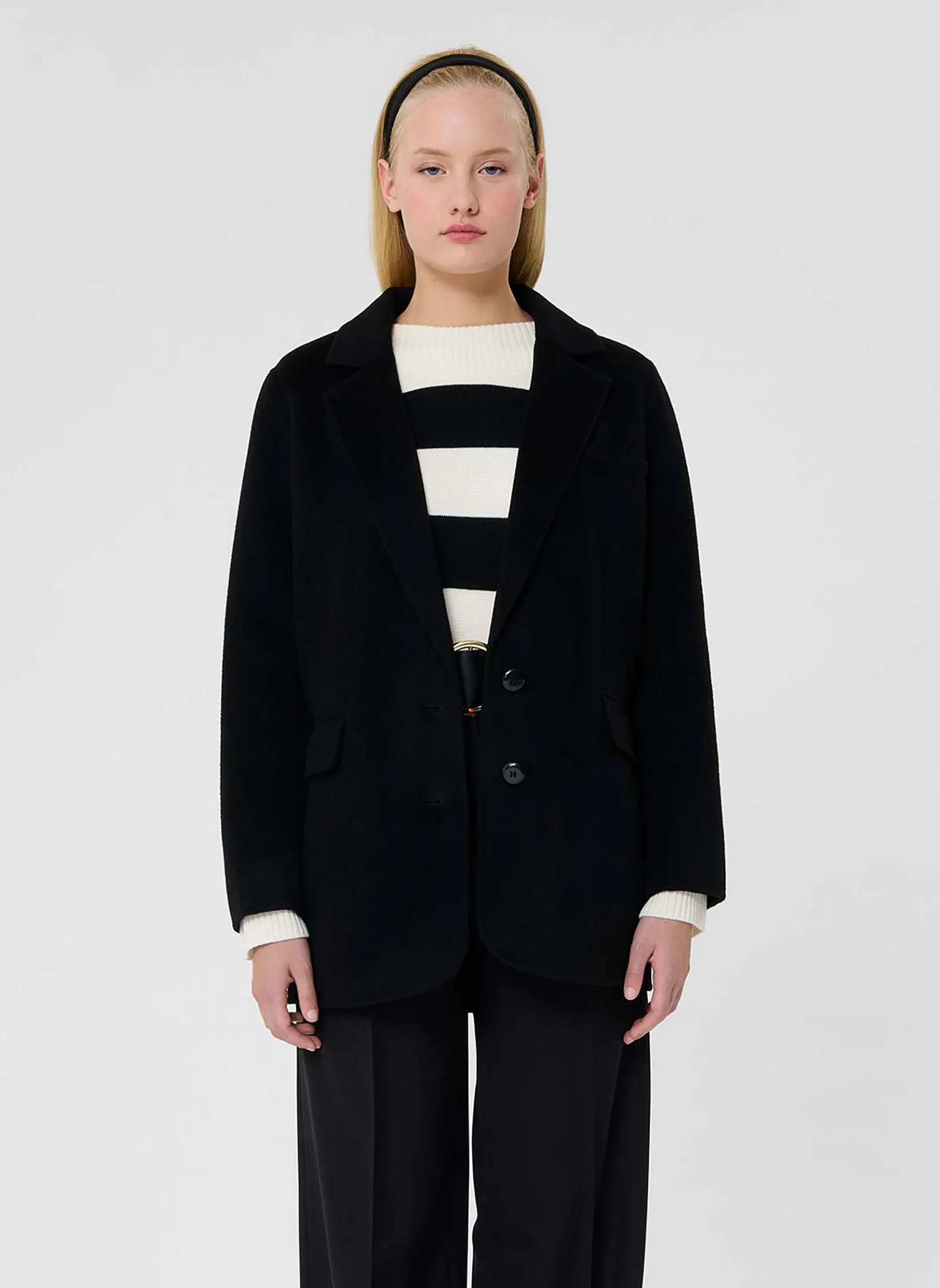 VIRGO - Veste droite tailleur en laine mélangée | Noir