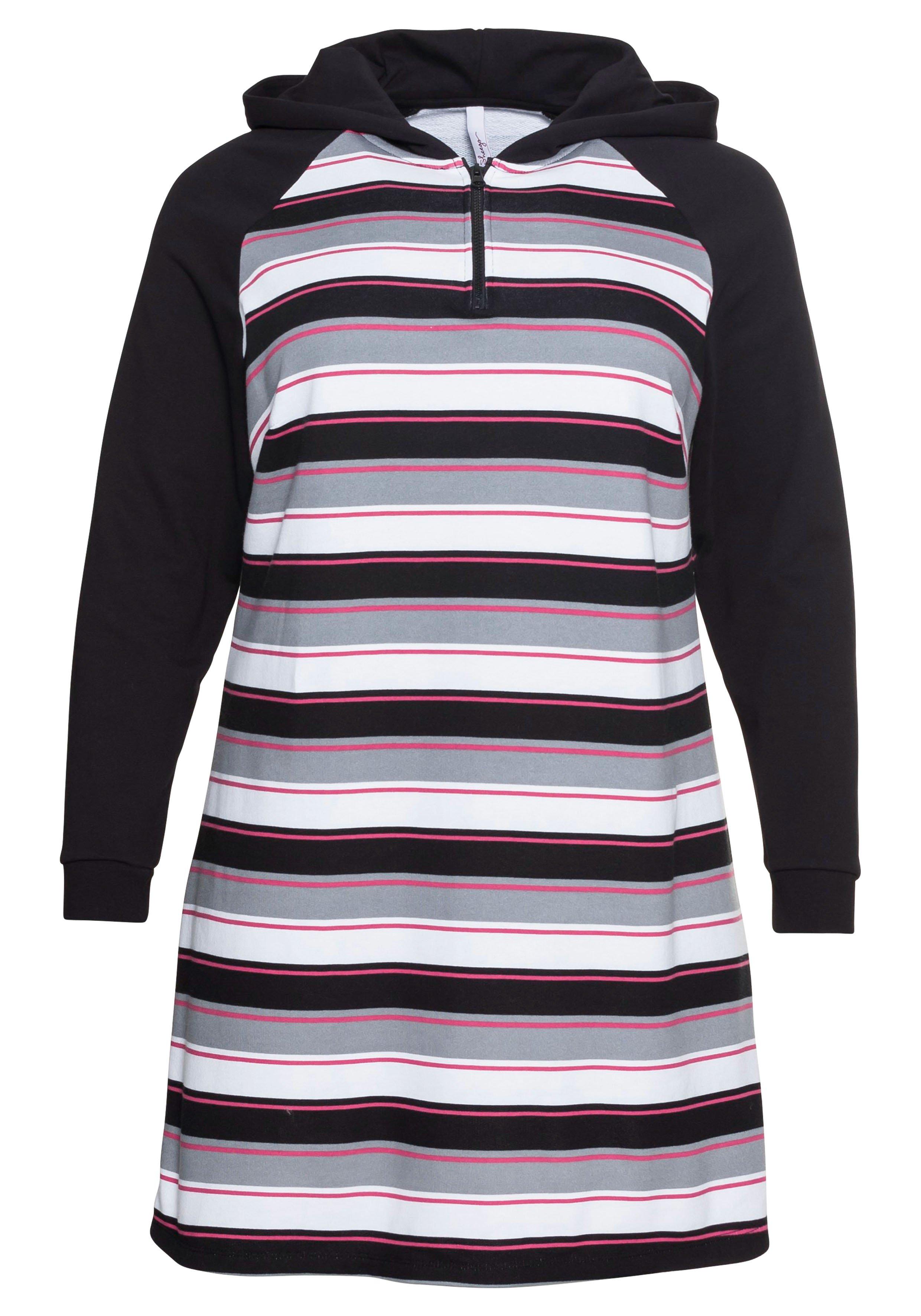 Sweatkleid mit Ringeln, Kapuze und Reißverschluss